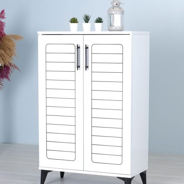 Luna 2 Kapaklı 4 Bölmeli Modern Ayakkabılık - Beyaz | 70x108x35 Cm