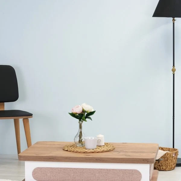 Livia Bohem Akıllı Orta Sehpa , Masa - Çam Tabla Beyaz Gövde / Hasır Desen Kumaş