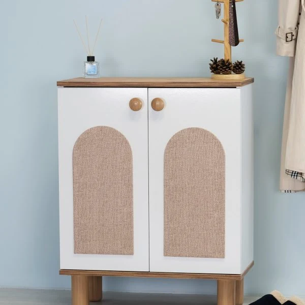 Nora Bohem 2 Kapaklı 3 Raflı Ayakkabılık - Kahve Köşesi - Kiler Dolabı - Bebek Dolabı / Çam - Beyaz