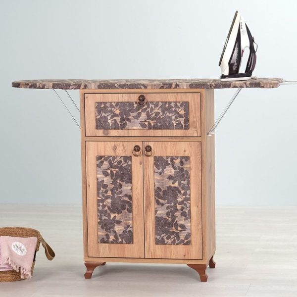 Rose Katlanır Dolaplı Ütü Masası / Ütü Dolabı – Çam Gövde, Kahverengi Çiçek Desenli